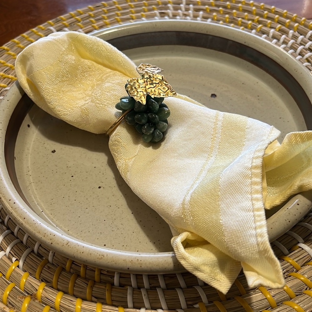 Set of 12  natural stone and brass grape cluster napkin rings mcm boho